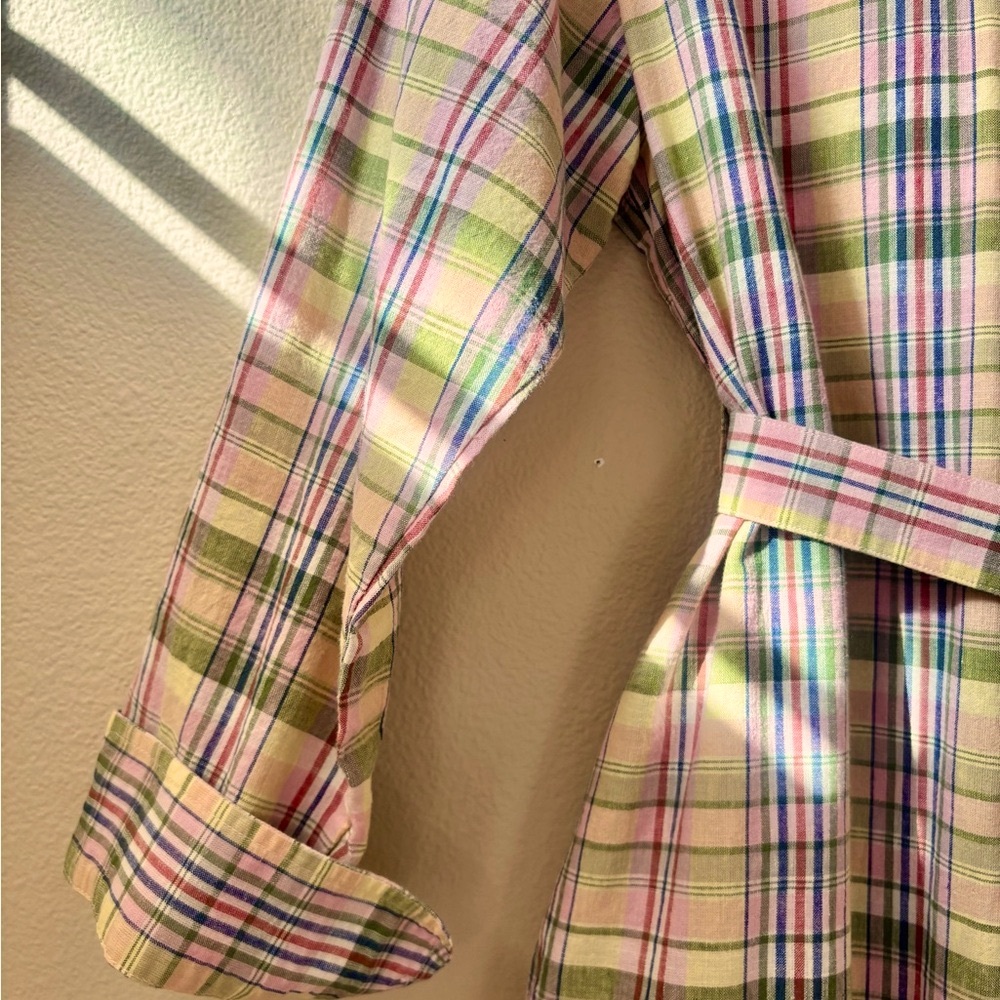 Ines de la Fressange for Uniqlo plaid linen/linen long sleeve shirt dress. NWOT - Picture 3 of 8